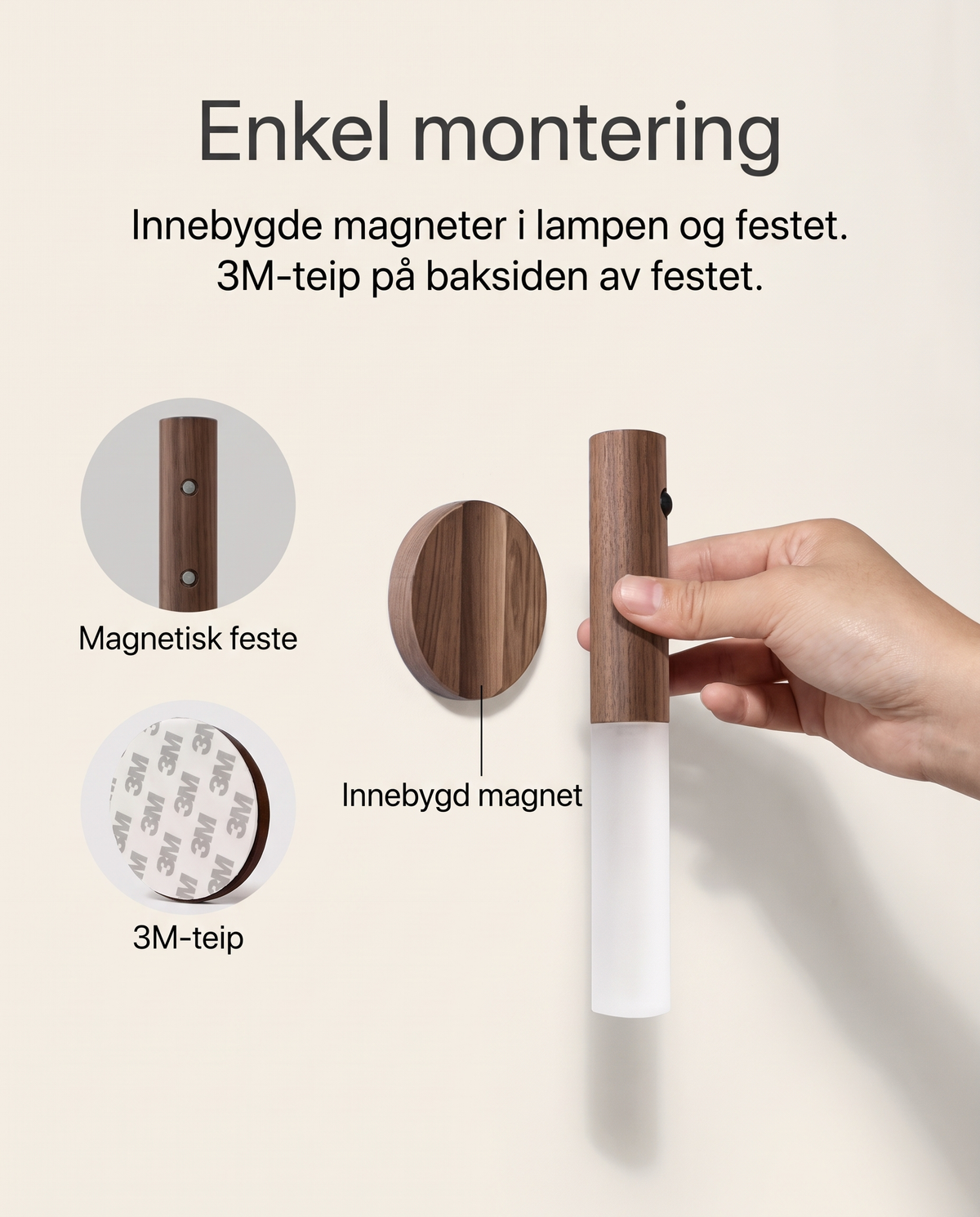 Glimt™ Trådløs vegglampe i tre med bevegelsessensor