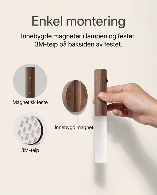 Glimt™ Trådløs vegglampe i tre med bevegelsessensor